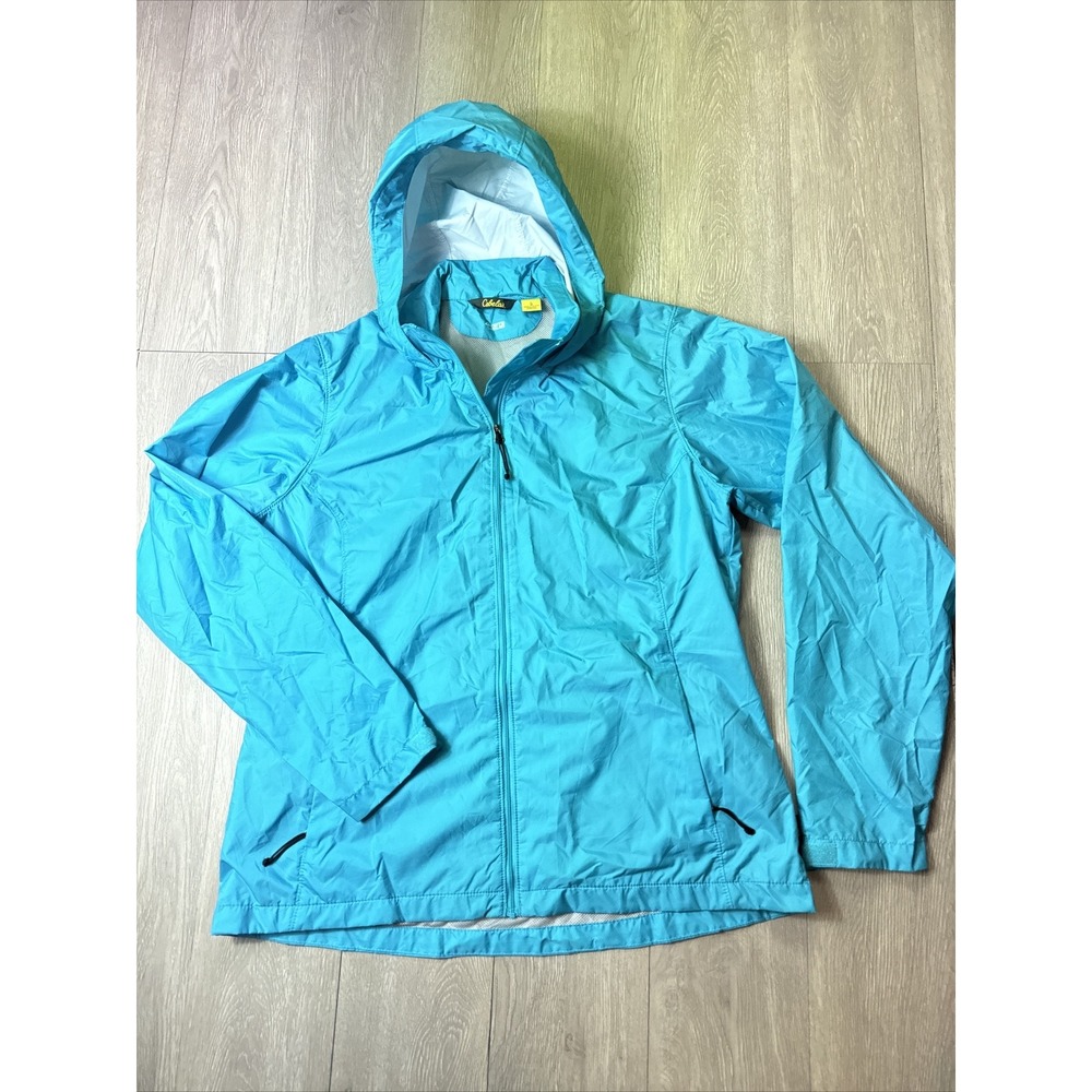 CABELA'S RAIN JACKET Women's Large L‎ Light Blue Nylon Mesh Lined Waterproof